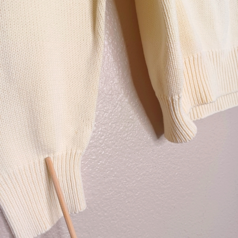Vintage Lands' End Men's Cream Knit Long Sleeve  V-Neck Sweater Top Size XL - Picture 5 of 12